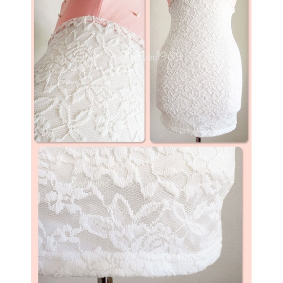 Last☝️ Pink Ivory Pearl Lace Fitted Bodycon Dress - Picture 5 of 8
